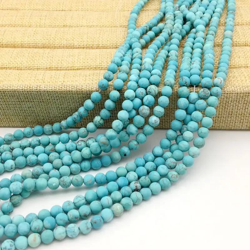Матовые Круглые бусины из голубого камня Howlite 6 мм 8 10 12 для изготовления ювелирных