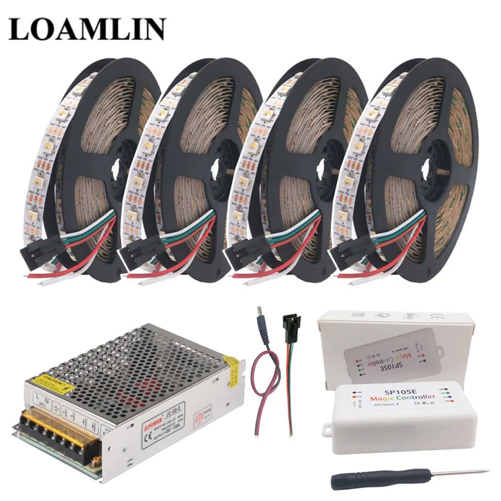SK6812 RGBW Светодиодная лента с usb-питанием+ SP105E Bluetooth RGB Led контроллер+ DC5V Питание адаптер Комплект 5 м 10 м 15 м 20 Вт, 30 Вт, 60 светодиодов/m