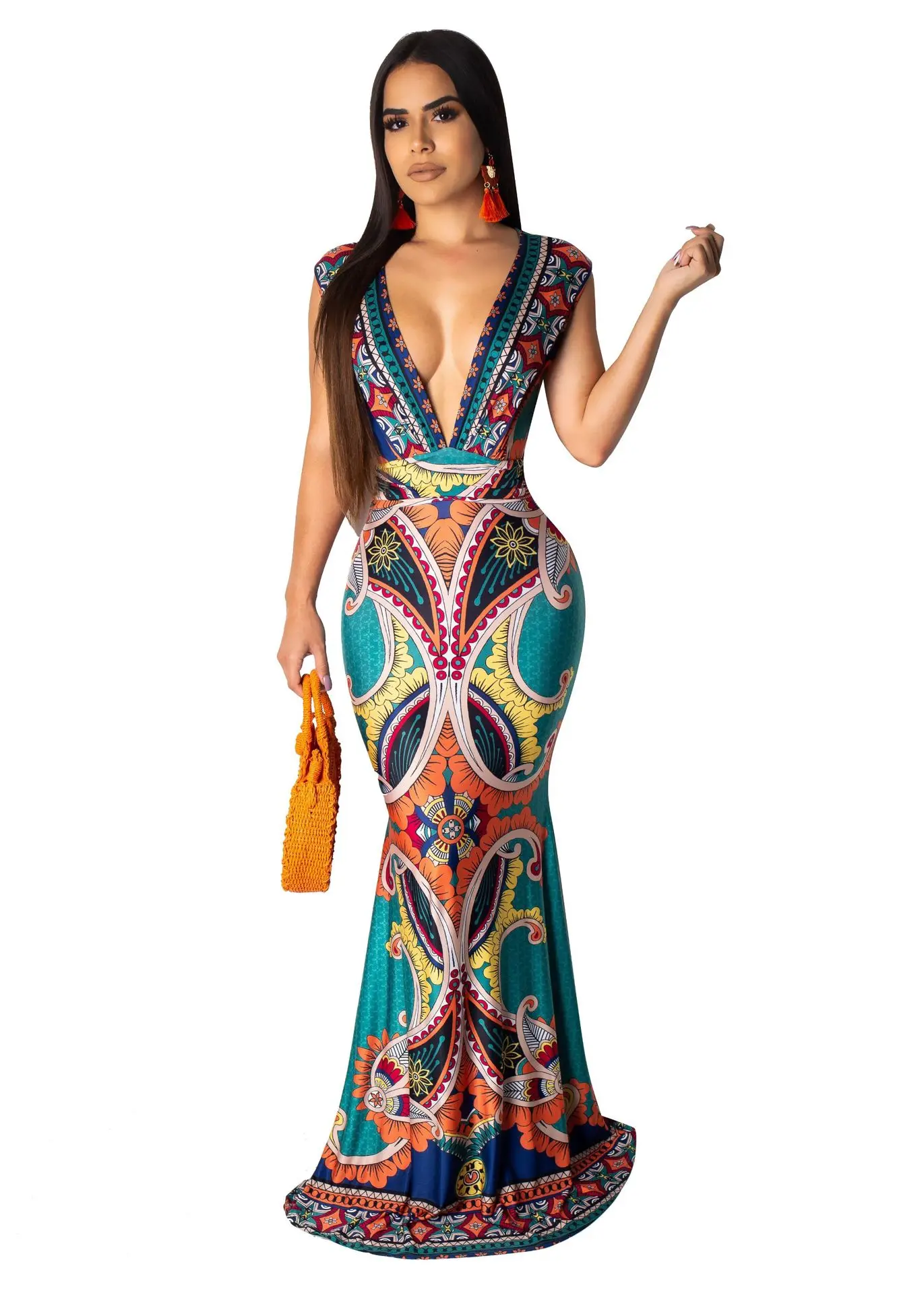 2019 Новый уникальный Национальный стиль ветер печати высокой талии Русалка Пол