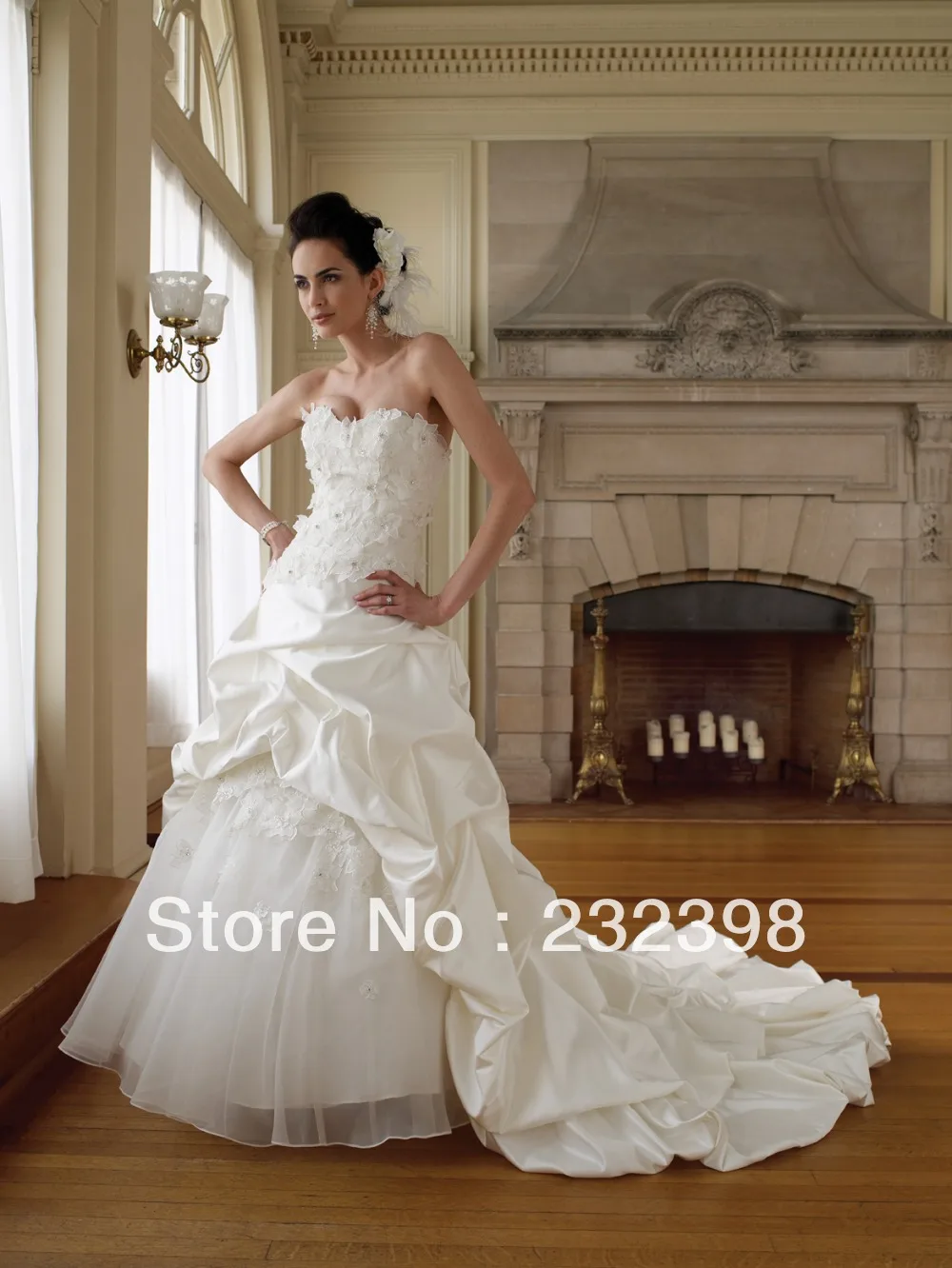 2013 New Arrival Ivory Satin Court Train Appliqued Strapless Bridal Wedding Dresses Gown with Detachable Skirt | Свадьбы и торжества