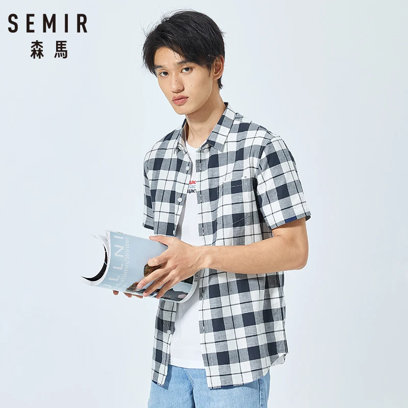 Мужская клетчатая рубашка SEMIR Корейская Повседневная с коротким рукавом