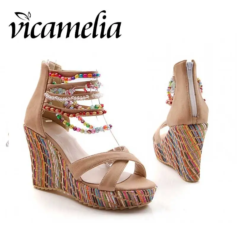 Vicamelia/Модные женские босоножки в богемном стиле летние туфли на высокой танкетке
