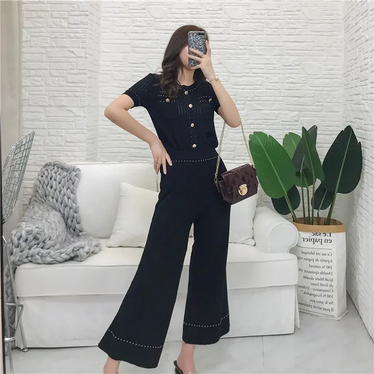 Женский трикотажный костюм ALPHALMODA из двух предметов с коротким рукавом пуловеры