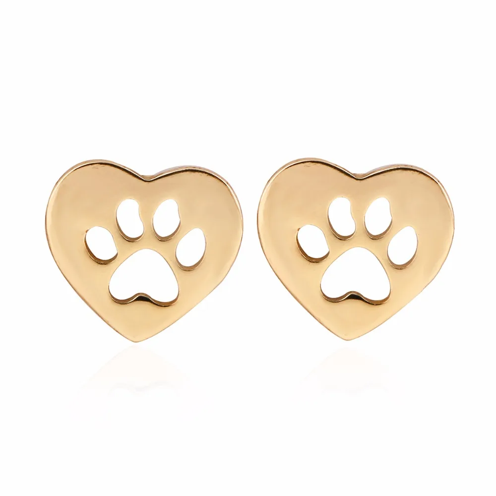 

10pairs Heart Shaped Animal Dog Paw Print Earrings Women Statement Stud Earrings pendientes boucle d'oreille