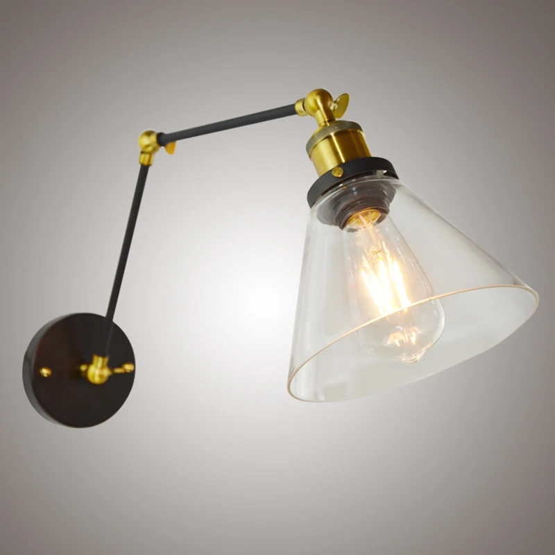Ретро Два Поворотный Кронштейн Настенный Светильник Бра Стекло Оттенок Отделку