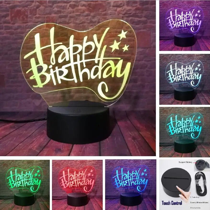 С днем рождения любовь сердце шары 3D Визуальный светодиодный RGB Ночной светильник лампа настольная Иллюзия настроение затемнение лампы 7 цветов удивительные подарки - Испускаемый цвет: Touch One 7 Color