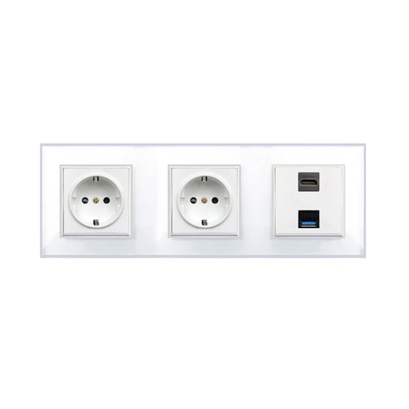Электрическая розетка+ USB, ТВ, RJ45, HDMI тройной поп-переключатель розетки розетка из закаленного стекла Панель USB настенная розетка питания - Тип: Socket-HDMI-USB