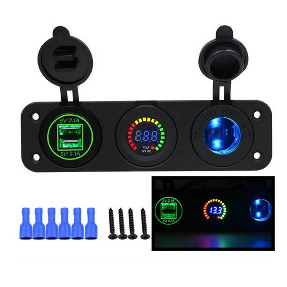 Универсальный 4.2A с диафрагмой Dual USB зеленый + Цвет Напряжение метр 12V украшенное