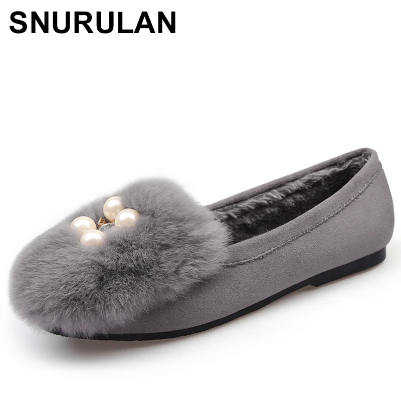 SNURULANLadies/женские лоферы на плоской подошве с мехом кролика; теплые Мокасины с мягким дном; зимняя обувь; меховые эспадрильи; E188
