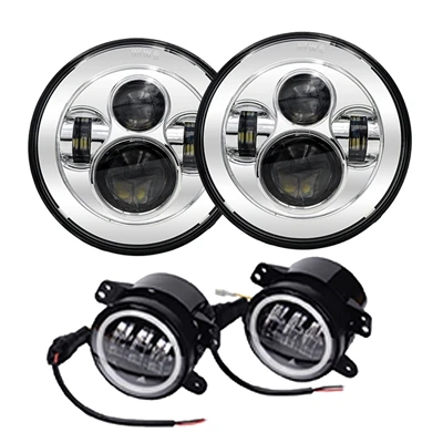 Model A Combo Marlaa 7 дюймов Wrangler светодиодный фары+ 4 дюймов светодиодный Противотуманные фары Halo DRL для Jeep Wrangler 1997- JK LJ TJ(4 шт - Цвет: Model A Combo