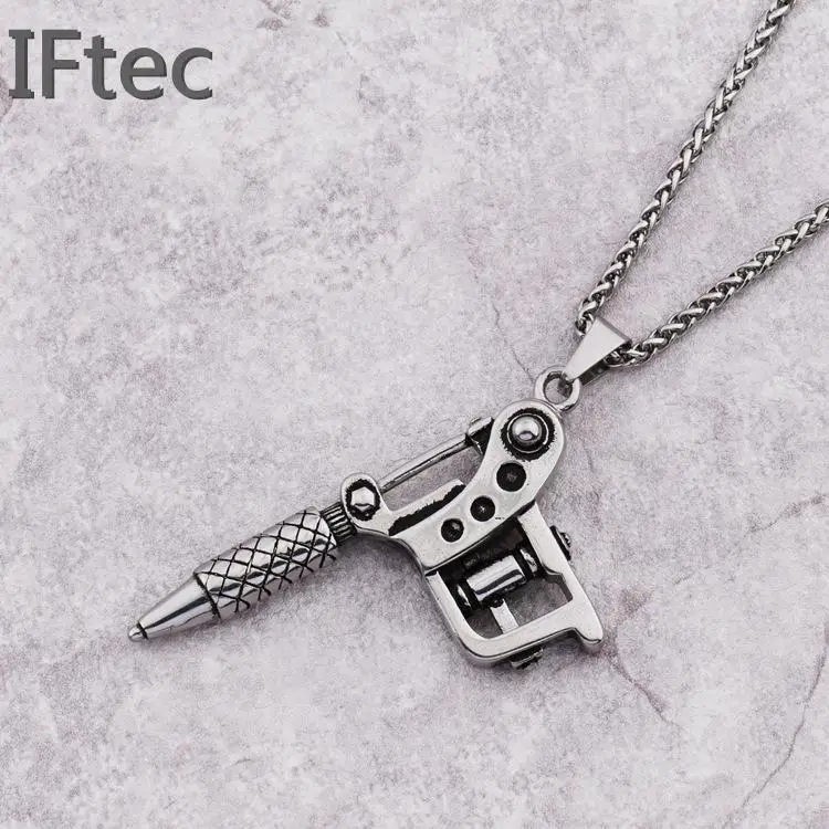 1 шт. Титан Мини татуировки пистолет Подвеска хип-хоп СТИЛИ кулон Цепочки и
