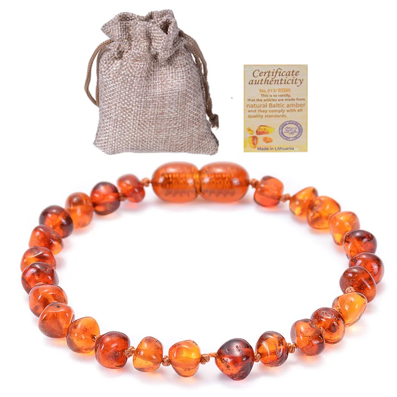 Natural Amber Teething Bracelets Anklets Teether Handmade Original Jewelry Baltic Amber Beads for Baby Shower Gift Wholesale