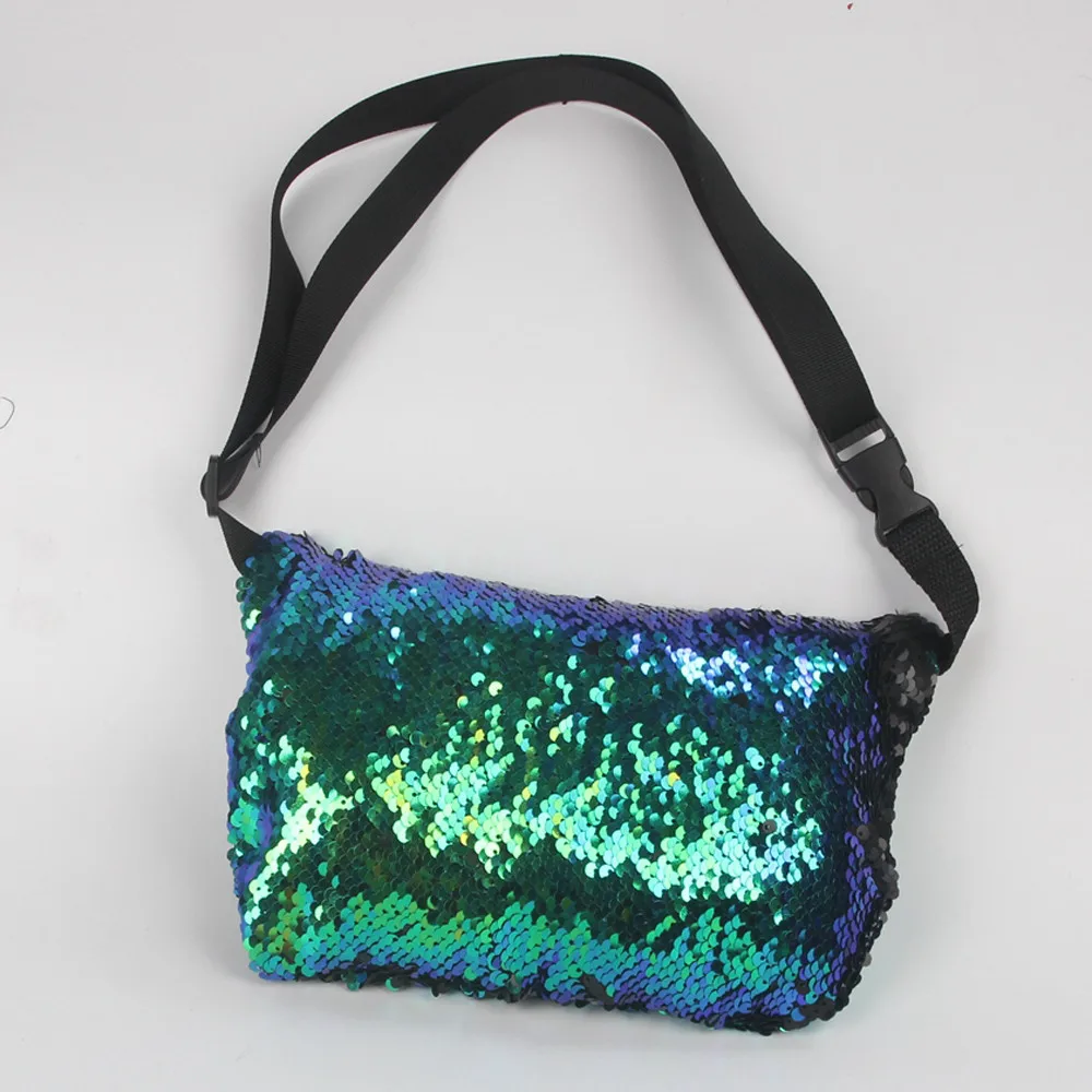Outdoor Sports Casual Double Color Sequins Unisex Chest Bag Female Belt Bag Black Geometric Waist Packs Chest Phone Pouch#R5