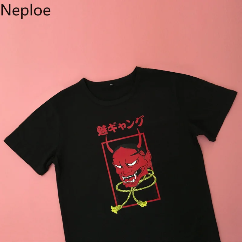 Neploe летняя хлопковая футболка Женская Harajuku футболка с принтом готические женские топы свободные черные футболки с коротким рукавом Femme 39219