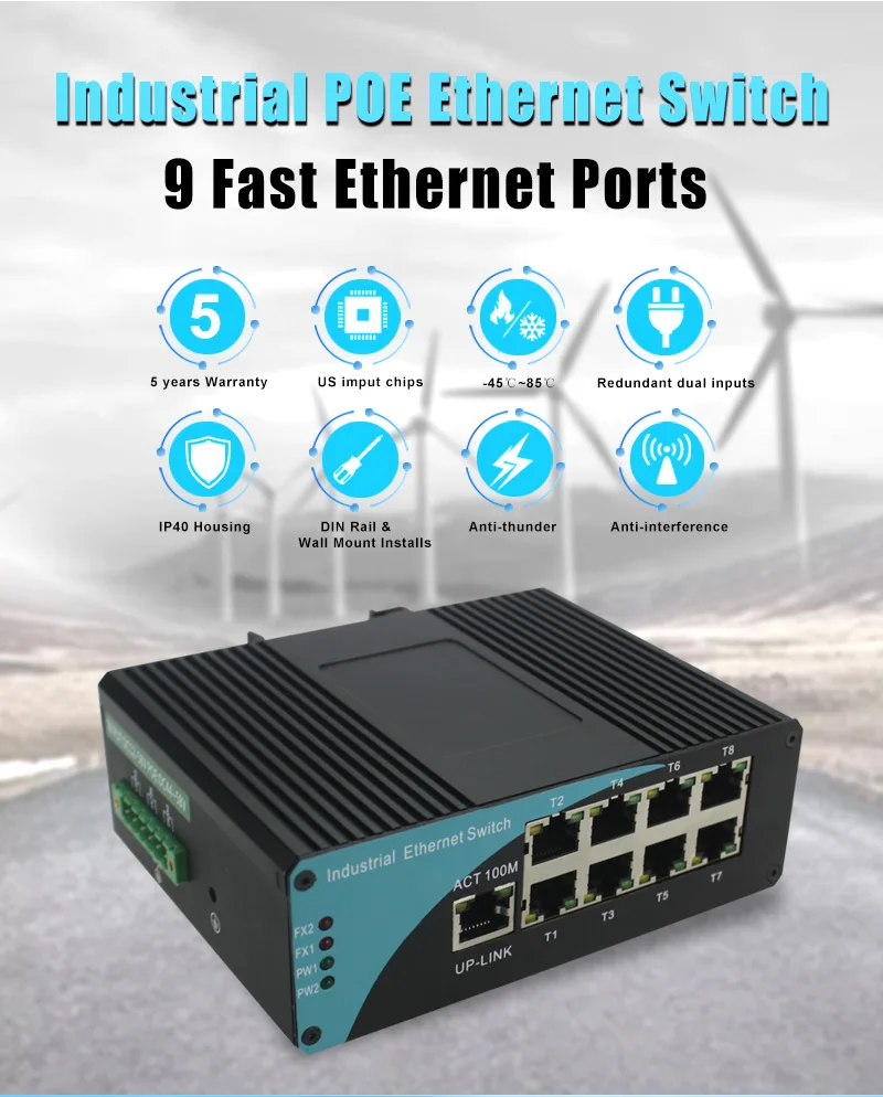 WangLink промышленного класса POE коммутатор ethernet 8 портов 10/100 м IP40 для использования на природе, локальных сетей переключатель поэ