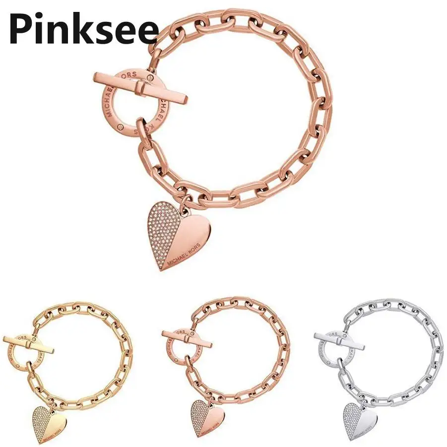 

Fashion Golden Women Jewelry Crystal Cuff Charm Bangle Chain Heart Shape Pendant Bracelet For Lovers Friendship Bracelet