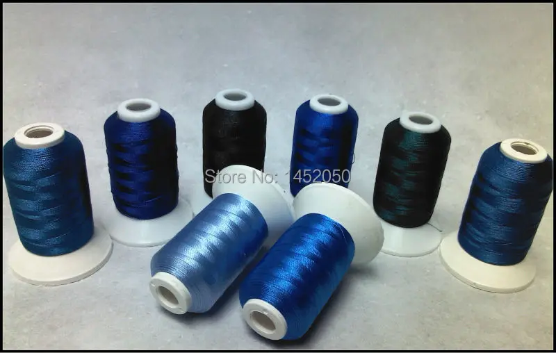 

BLUE COLORS Embroidery Machine Thread 8 Spools + 25pcs Type A Plastic Prewound Bobbins