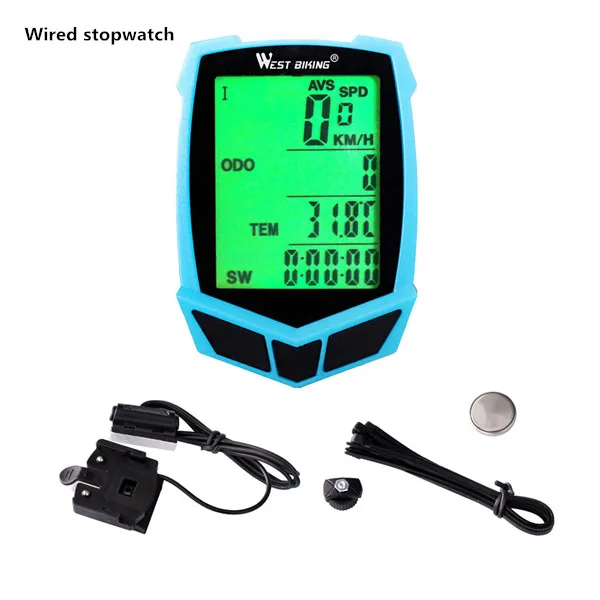 Blue Black Wired WEST BIKING беспроводной Велосипедный компьютер водонепроницаемый 20 функций Спидометр Одометр открытый велосипедный компьютер для руля велосипеда - Цвет: Blue Black Wired