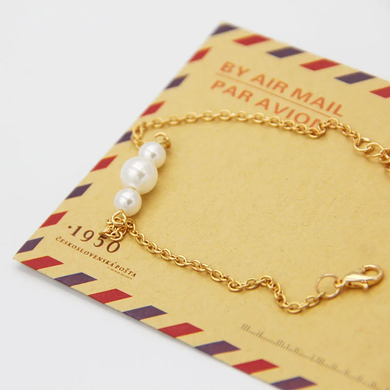 Women's bracelets Gold Color Link Chain Charm Pearl Bracelet For Women Jewelry Top Quality Wholesale | Украшения и аксессуары