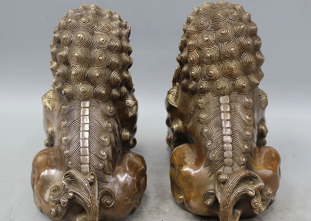 10 &quotКитайский Латунь Животных Зверь мать и сын Лев мяч скульптура Статуя Пара |