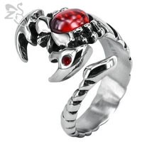 zs mens punk rings stainless steel jewelry scorpion animal ring rock roll red stone finger bands hip hop jewellry for men gifts