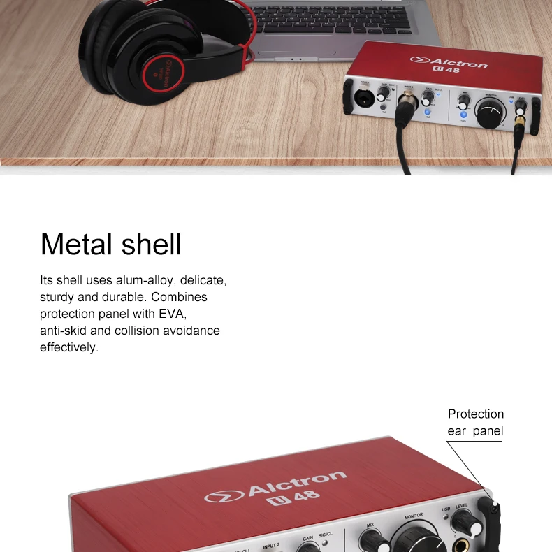 Alctron U48 24 бит двухканальный USB внешняя звуковая карта преобразует сигнал из A в D или D в A для прямой трансляции и записи