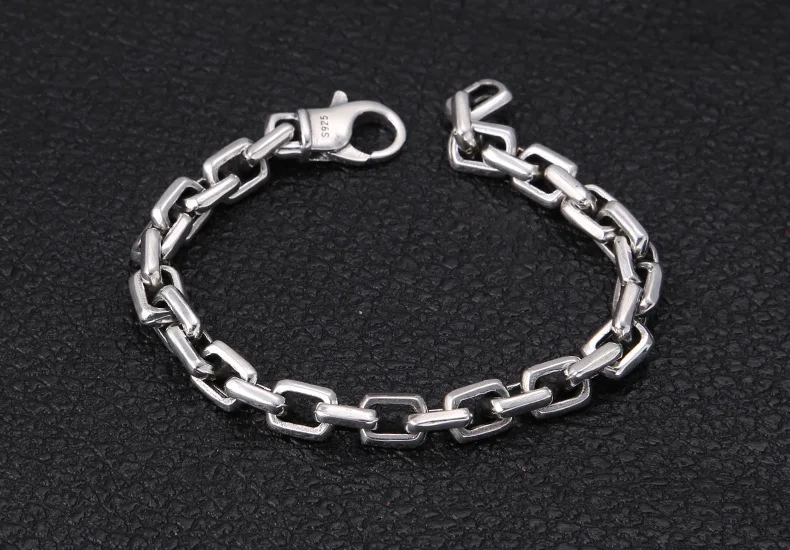 Survival Couple Bracelet 925 Sterling Silver Jewelry Men Women Simple Square box Chain Bracelet Bangle lucky charm B43