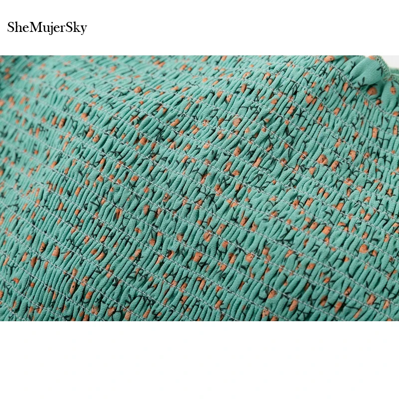 SheMujerSky Сексуальная зеленая печать короткая шифоновая блузка женская летняя с