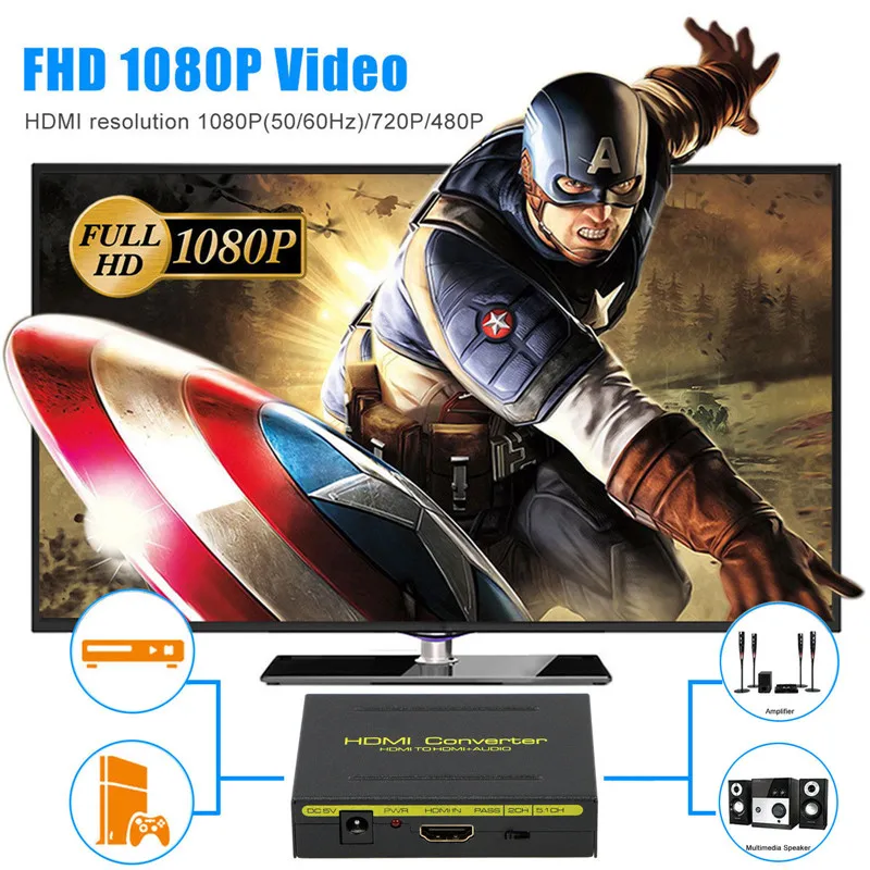 HD 1080P HDMI в HDMI Оптический SPDIF RCA L/R экстрактор конвертер аудио сплиттер Hdmi конвертер адаптер для PS3 компьютера HDTV