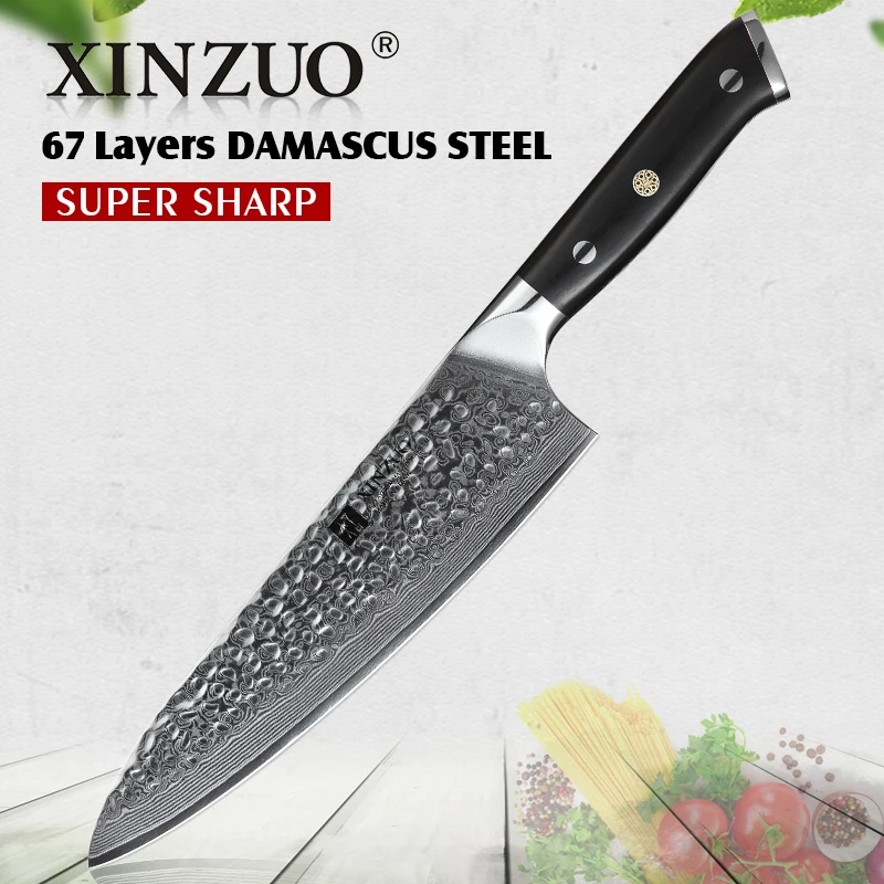 XINZUO 8,5 дюймов поварской нож 67 слоев дамасской стали кухонный нож Столовые приборы из нержавеющей стали мясник ножи черное дерево РУЧКА