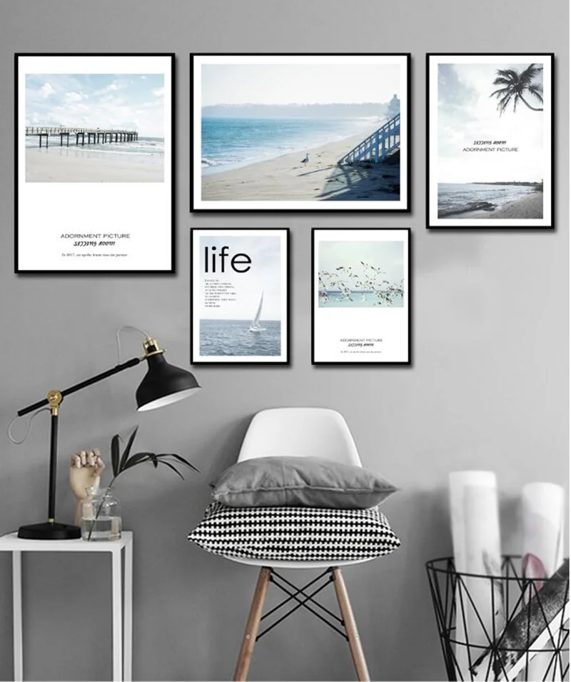 Скандинавский минималистический пейзаж декоративная живопись морской холст