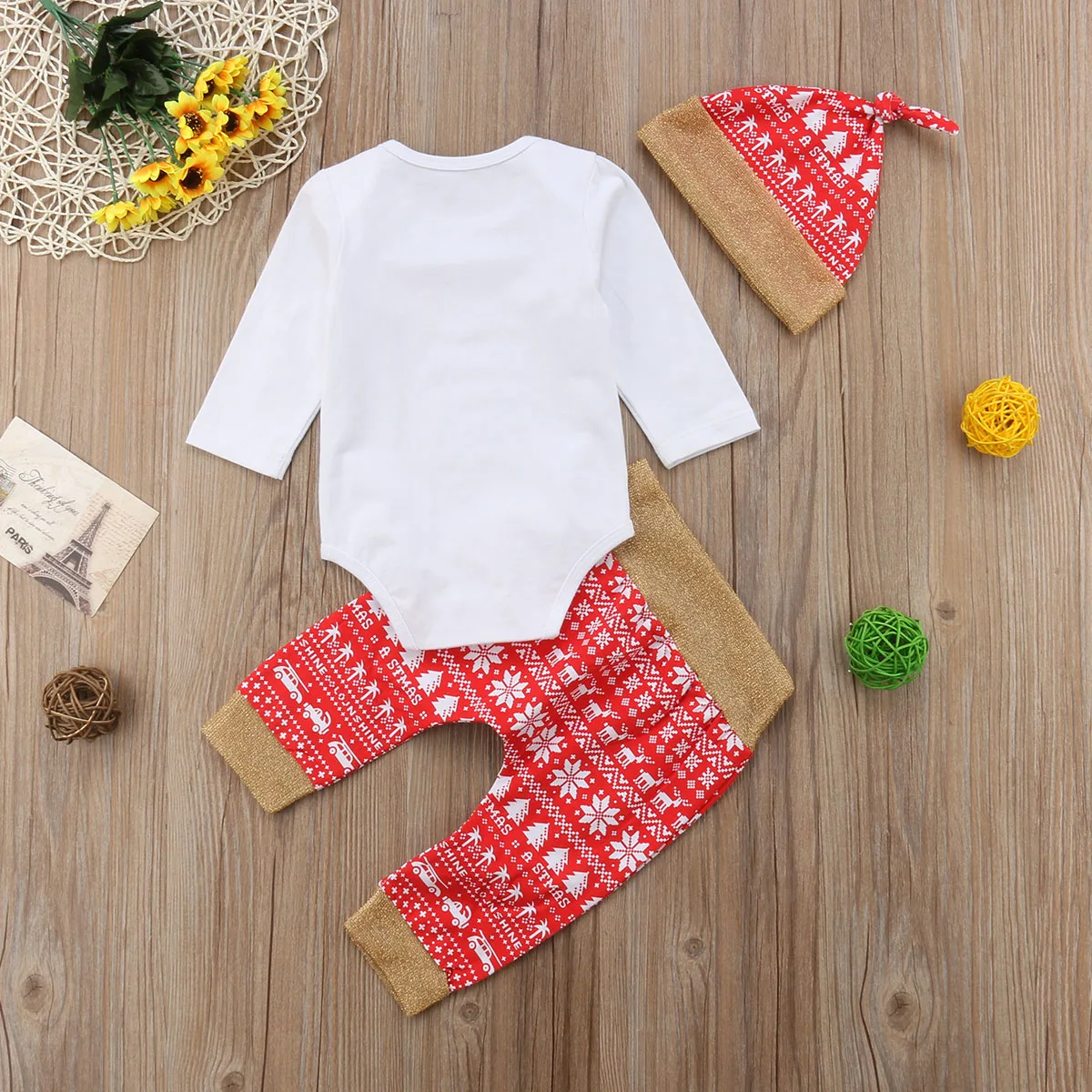 3PCS Set My First Christmas Newborn Baby Boy Girl Cotton Romper Tops+Long Pant Hat Outfits Xmas Clothes | Детская одежда и обувь
