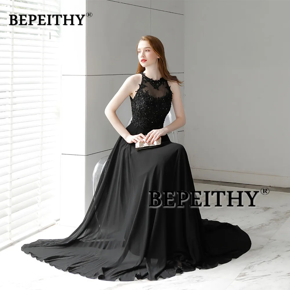 Vestido De Festa Black Chiffon Long Prom Dresses 2021 O Neck Vintage Evening Dress Party Elegant Hot Sale Longo | Свадьбы и