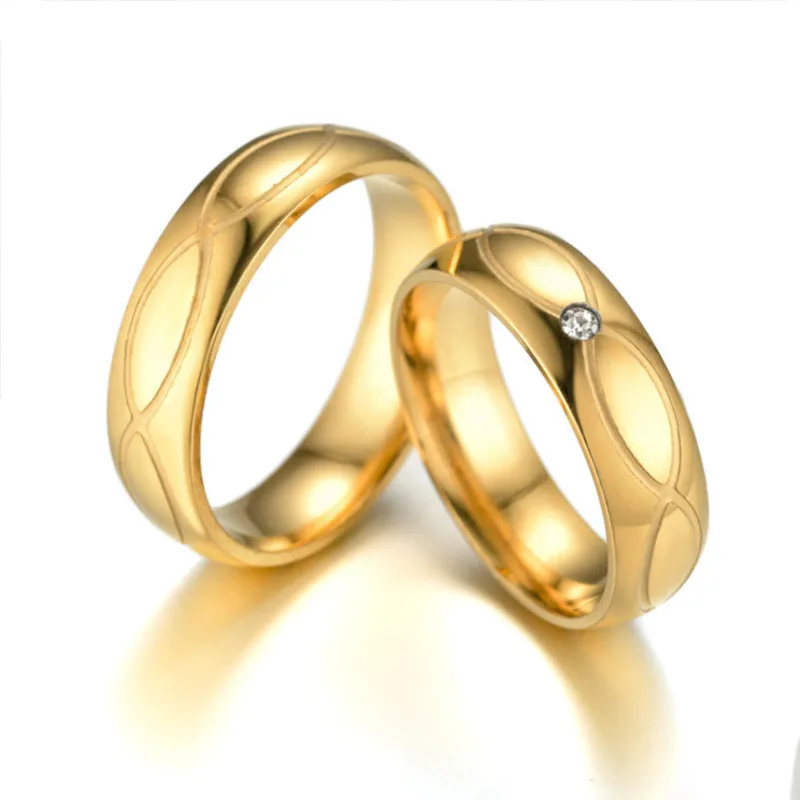 Модные золотые кольца для влюбленных 6 мм из нержавеющей стали с фианитом и