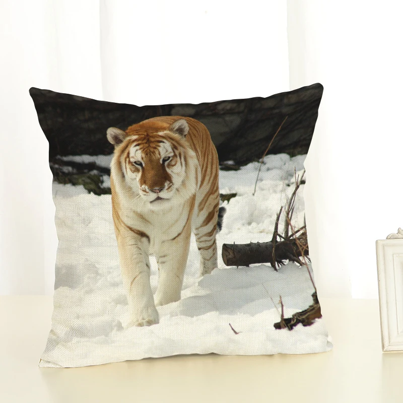 Модная декоративная наволочка из льна и хлопка с изображением тигра Наволочка на