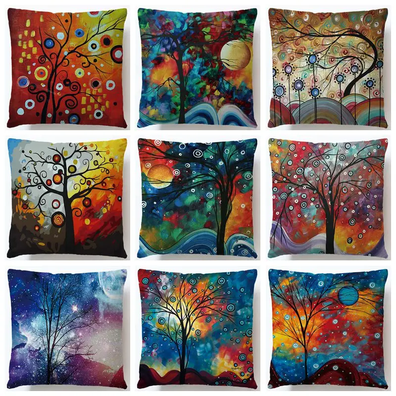 

Oil Painting Tree Pillowcase Cushion Cover Cotton Linen Office Pillow Case Home Decorative Sofa Cushion Case