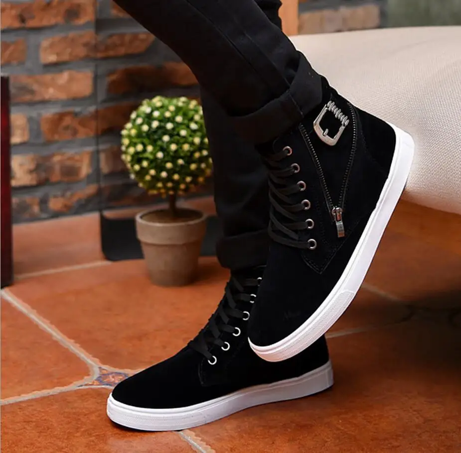 2018 New Men Shoes personality Warm Boots Autumn Leather Footwear For Man High Top Canvas Casual Plus size shoes | Обувь