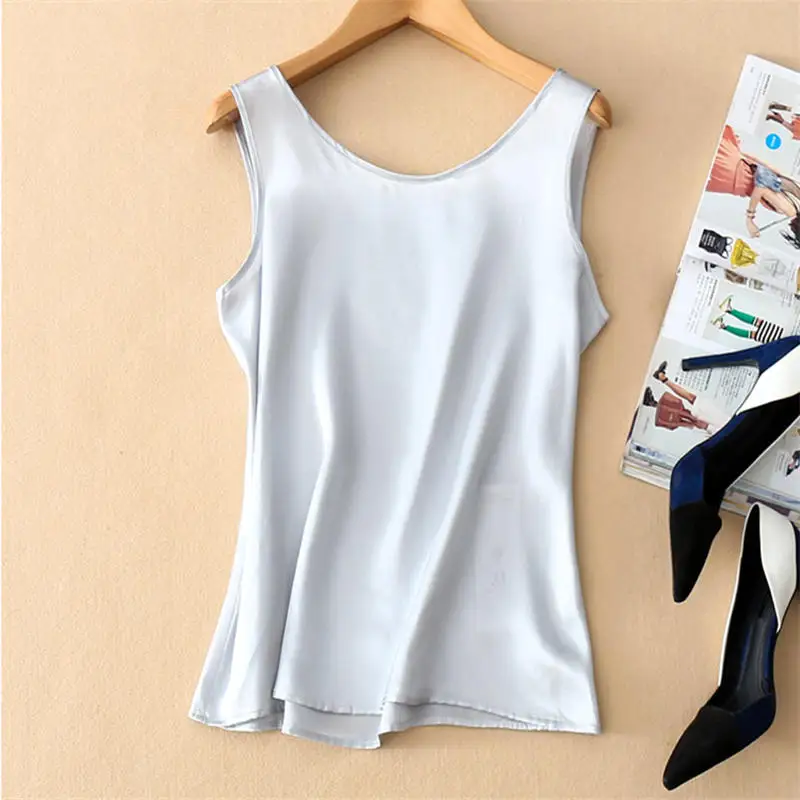 Женская шелковая майка без рукавов базовый топ из натурального шелка разных