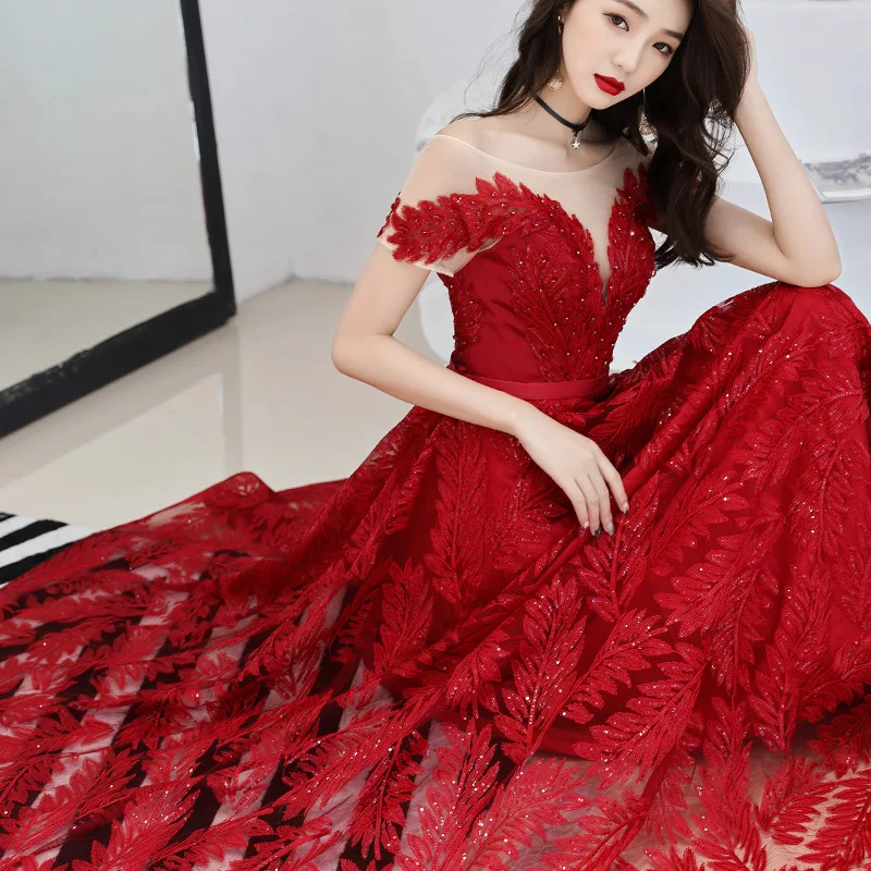 Бордовое кружевное платье для банкета в восточном стиле китайское винтажное