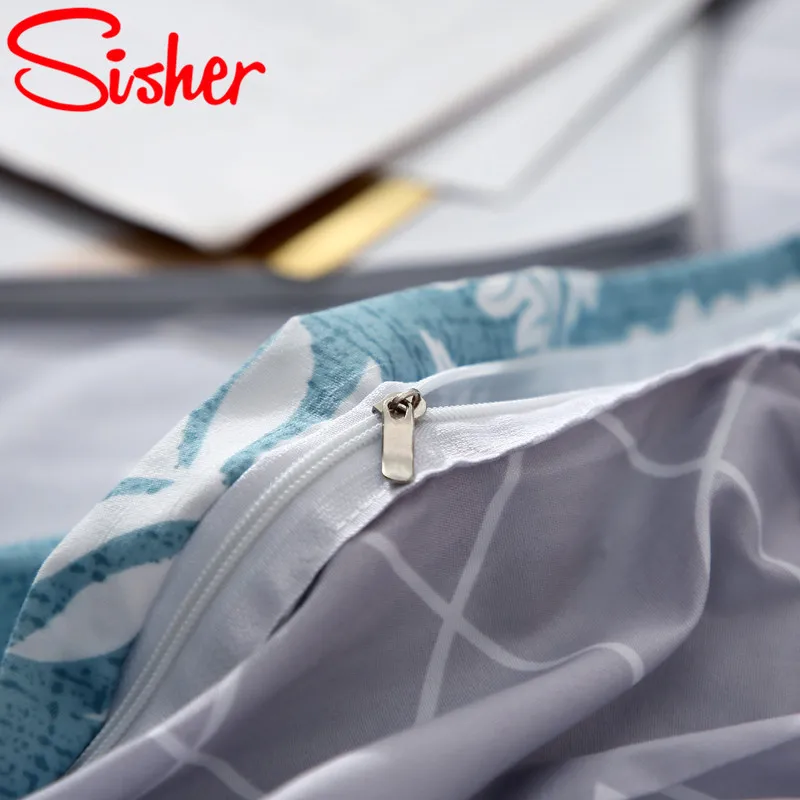 Sisher летнее постельное белье с узором из листьев, комплект, один двойной, queen King size, пододеяльник, наборы и наволочки, Чехлы, Capas De Edredon blue