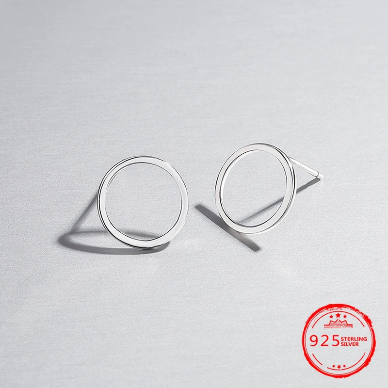 

925 Sterling Silver Simple Round Stud Earrings Fashion Jewelry for Women