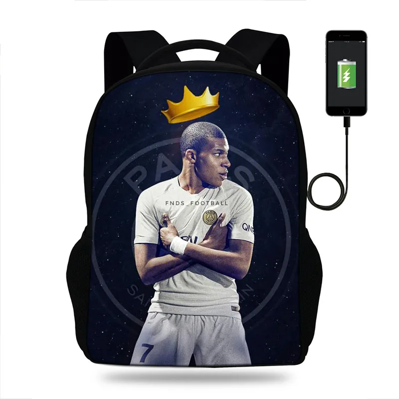 Мужской рюкзак с Usb зарядкой Mbappe школьные сумки принтом для ноутбука компьютера