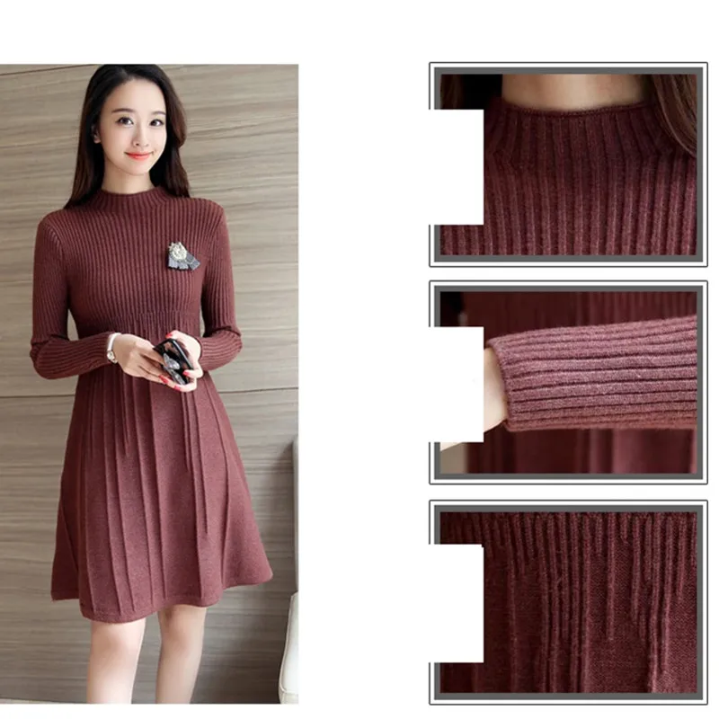 

2020 Korean Knit Sweater Dress Women Clothing Autumn Winter Elegant Slim Pullover Knit Dress Warm Casual Sweater High quality