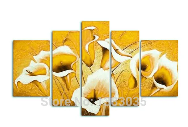 

Hand Painted Yellow Flowers Calla Lily Abstract Oil Painting On Canvas 5 Piece Modern Wall Art Home Decorative Picture Set