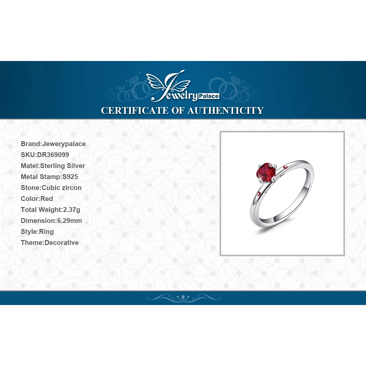 Jewelrypalace стерлингового серебра 925 искреннюю любовь Алые СОЗДАН Ruby Solitare кольцо Модные Обручение кольцо для Для женщин ювелирные изделия