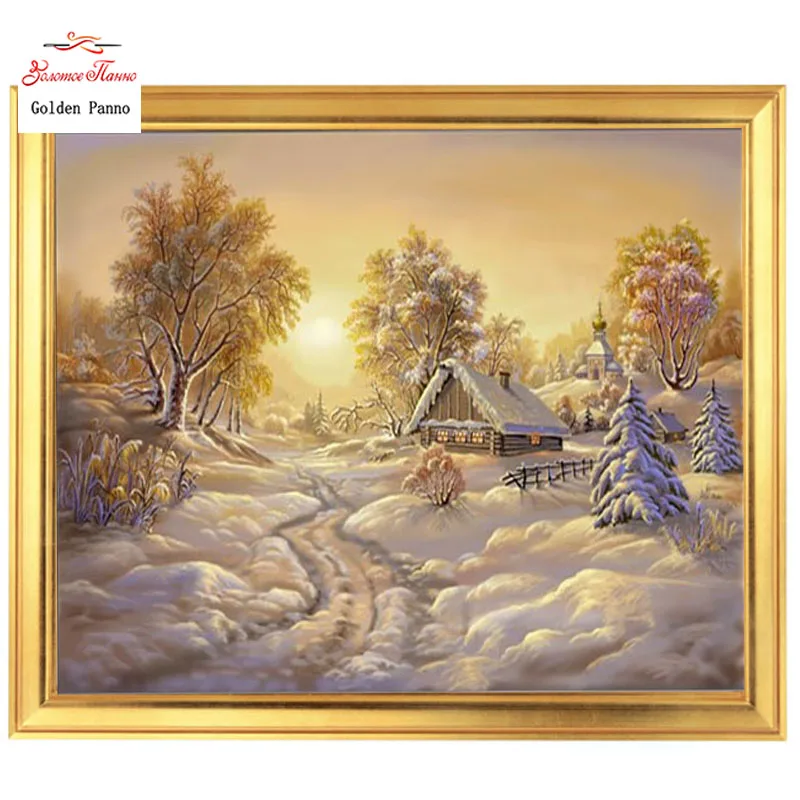 

Golden panno,Needlework,DIY DMC Cross stitch,Sets For Embroidery kit 14ct unprinted cotton thread winter village Cross-Stitching