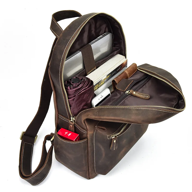 Мужской винтажный рюкзак из натуральной кожи черный брендовый школьный для