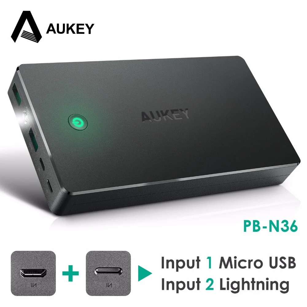 Aukey 20000 мАч Запасные Аккумуляторы для телефонов Dual USB внешний Мощность Батареи