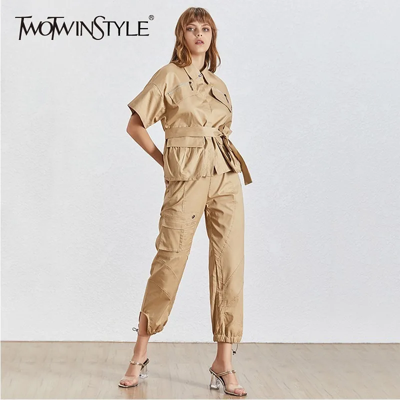 Женский комплект из двух предметов TWOTWINSTYLE повседневная бандажная рубашка с