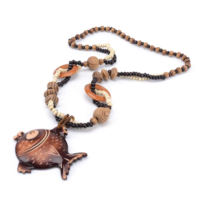 2019 New Women statement Fish necklaces &amp pendants Wooden pendant Long bead Woman necklace collares mujer colar accessories | Украшения